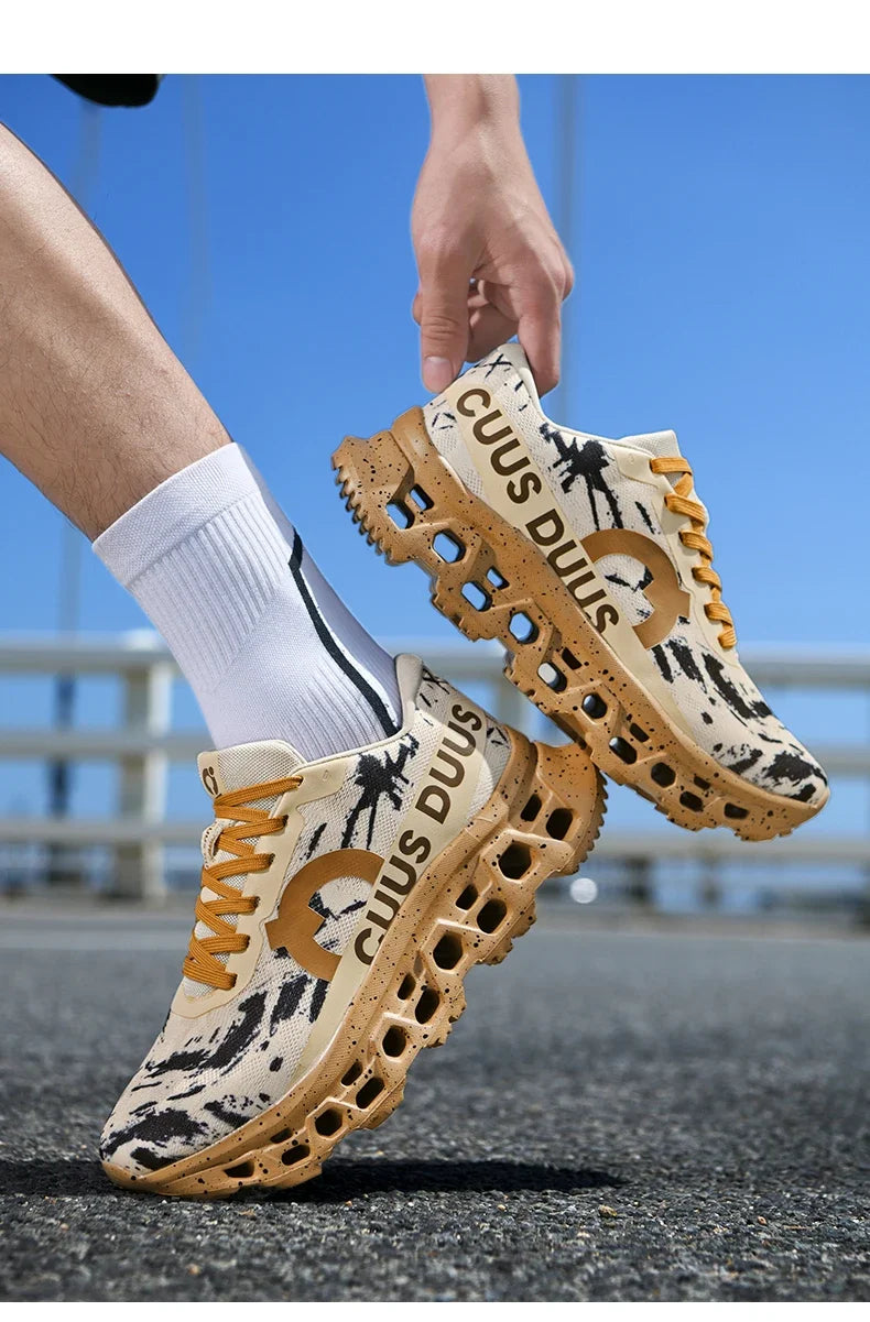 Running Shoes for Men Women Hollow Perforated Cushion Shock Absorbing Outdoor Hiking Sneakers Casual Chunky Walking Trainers