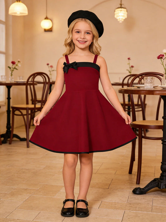 Summer fashion dress for girls, casual outdoor camisole bow dress for girls, suitable for daily and outdoor activities