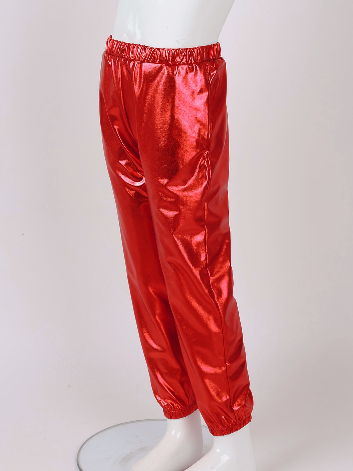 Kids Girls Fashion Party Clothes Glossy Metallic Elastic High Waist Dance Pants Hip Hop Trousers Streetwear Dancewear Sweatpant