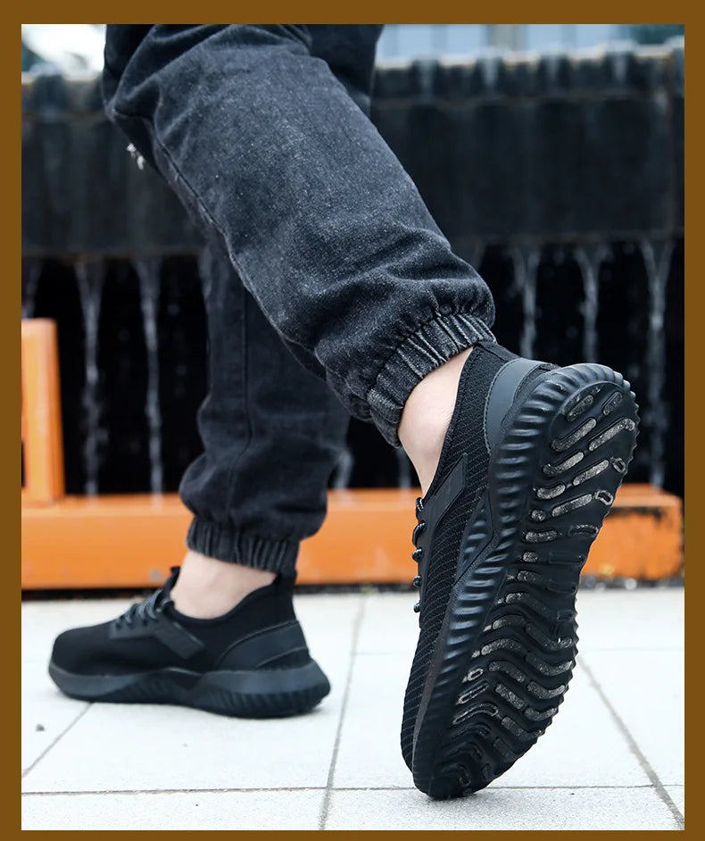 Oulylan Men Breathable Industrial Safety Shoes Wear Resistant Steel Toe Work Sneakers Lightweight Anti-smash Protection Footwear