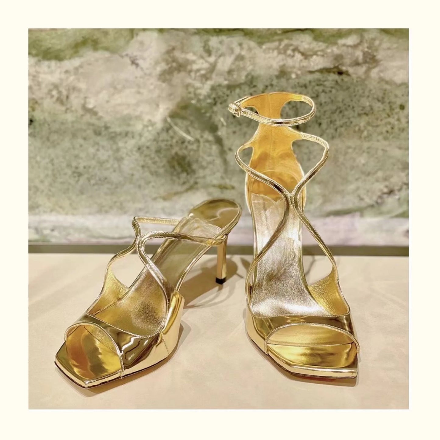 2025 European and American Women's New Square Toe Sandals Summer Nude Patent Leather Stiletto Sexy High Heels