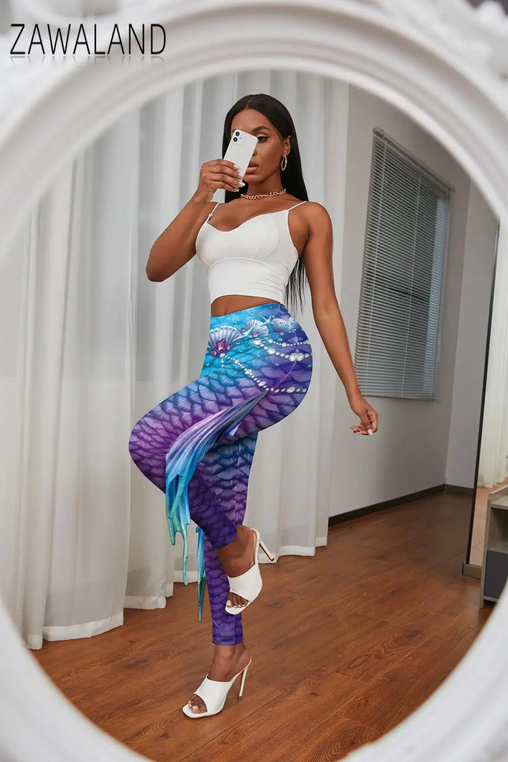 Mermaid Print Women's Pants Colour Fish Scales Yoga Leggings 3D Printed Women's Bottoms Fashion Women Trousers Workout Fitness