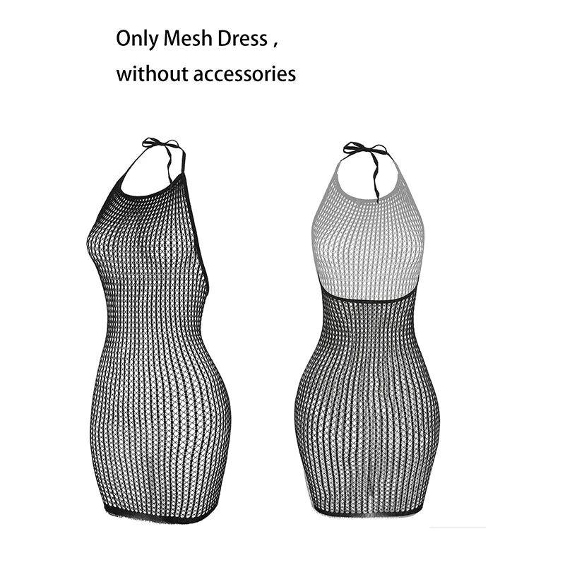 Women Summer Beach Cover Up Hollow Out Beachwear Bodycon Dress Without Underwear Sheer Mesh Fishnet Music festival Swimsuit