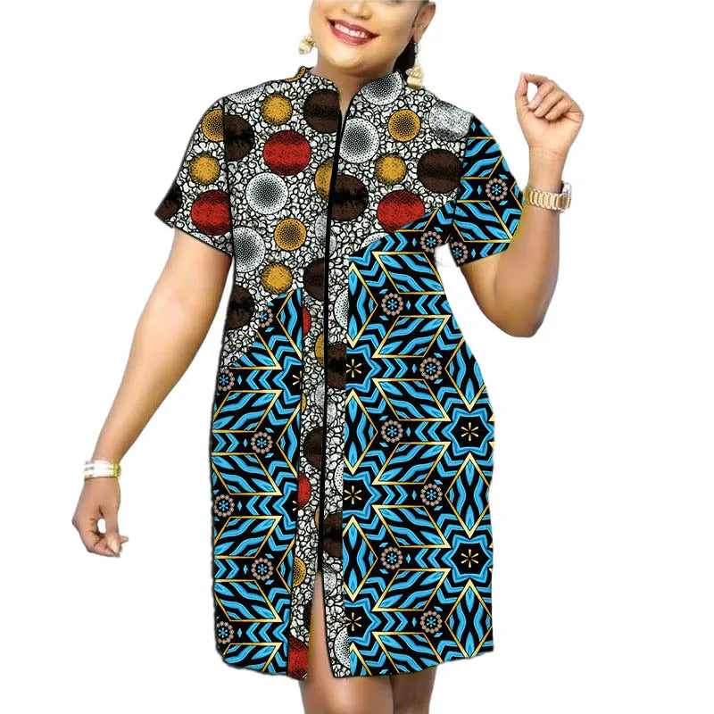 Stand Collar Dress African Trends Patchwork Dress Original Design Elegant Print Women's Ankara Outfit Customized