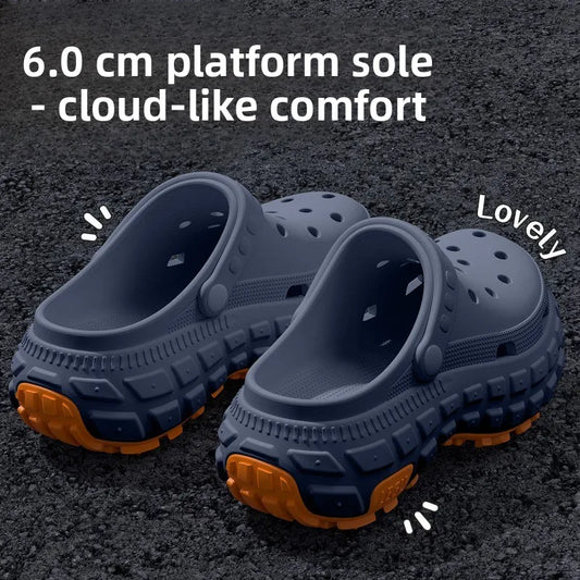 Thick soled perforated shoes for men, trendy summer outerwear, anti slip, wear-resistant, non smelly driving sandals for men