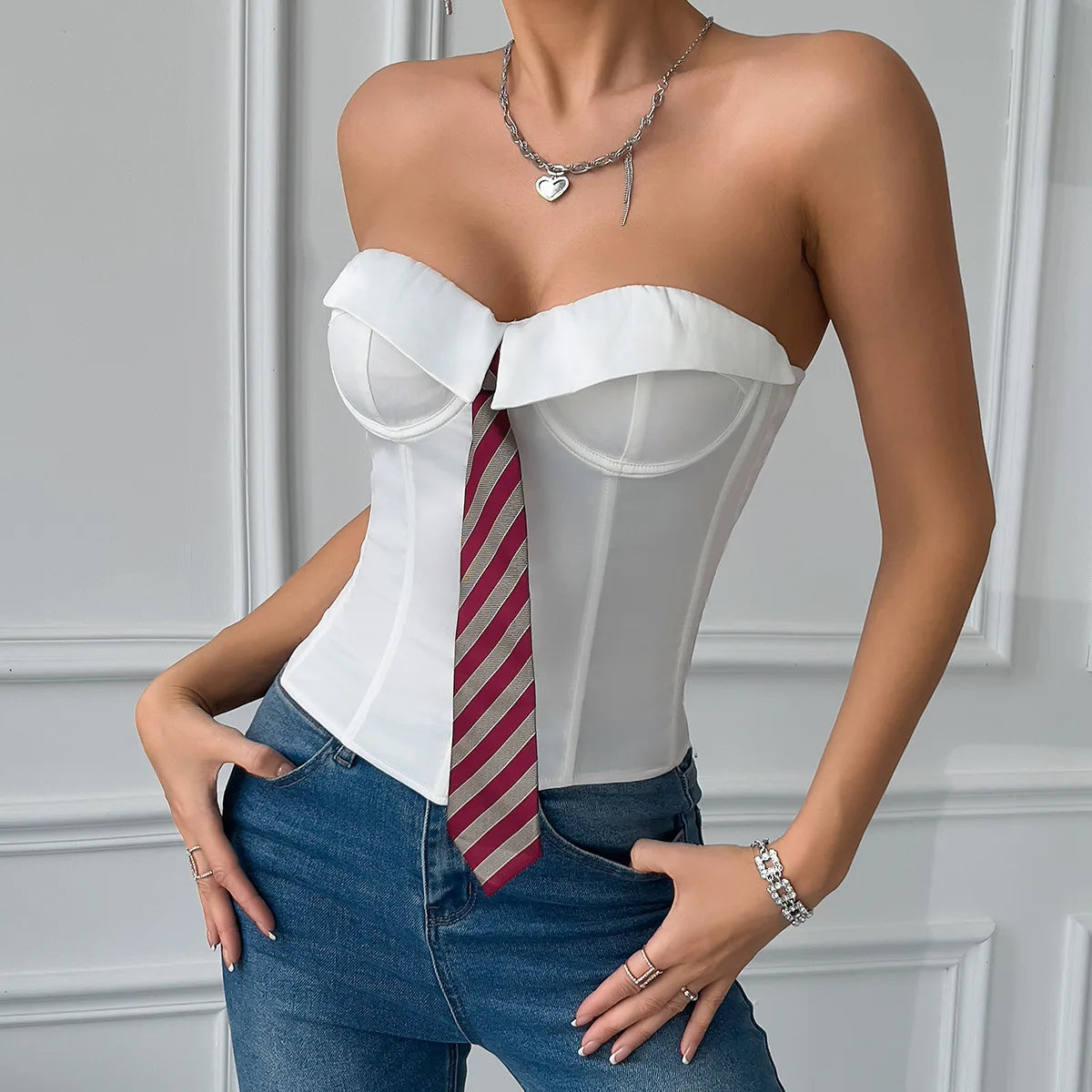 SINGREINY Women Sensual Strapless Slim Tank Tops Female Striped Tie Short Tank Tops Fashion Summer Lace Up Streetwear Tank Tops