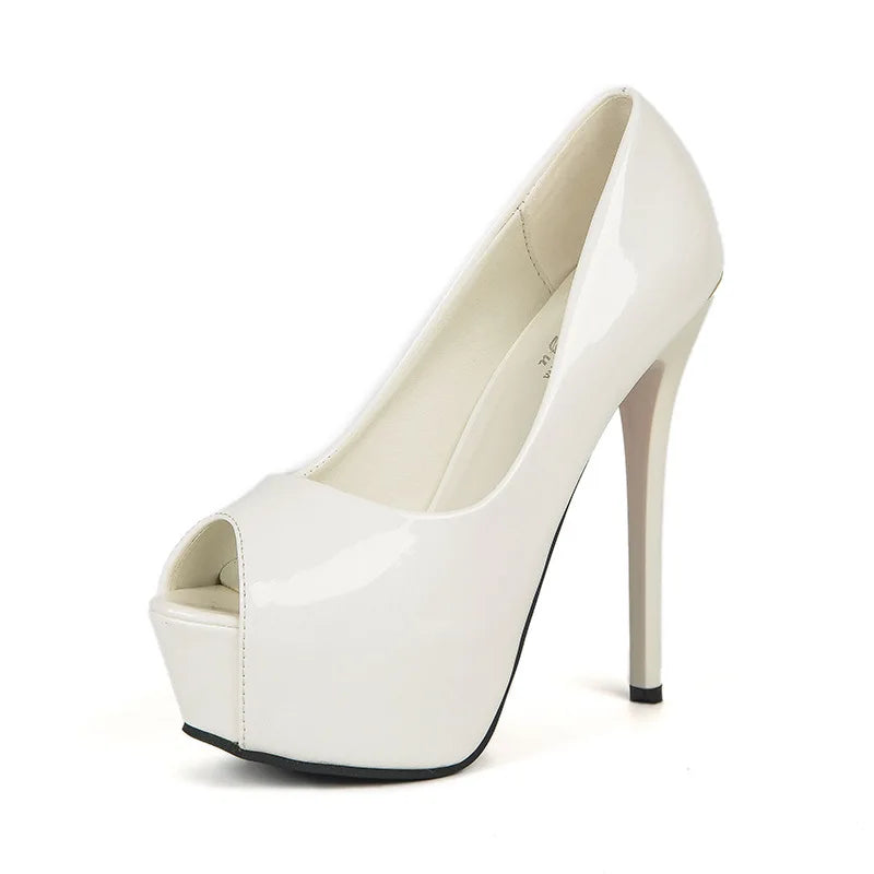 Women Pumps Sexy Platform Peep Toe Shoes 14cm Thin High Heels Stiletto Patent Leather Fashion Party Nighclub Wedding Dress Shoes