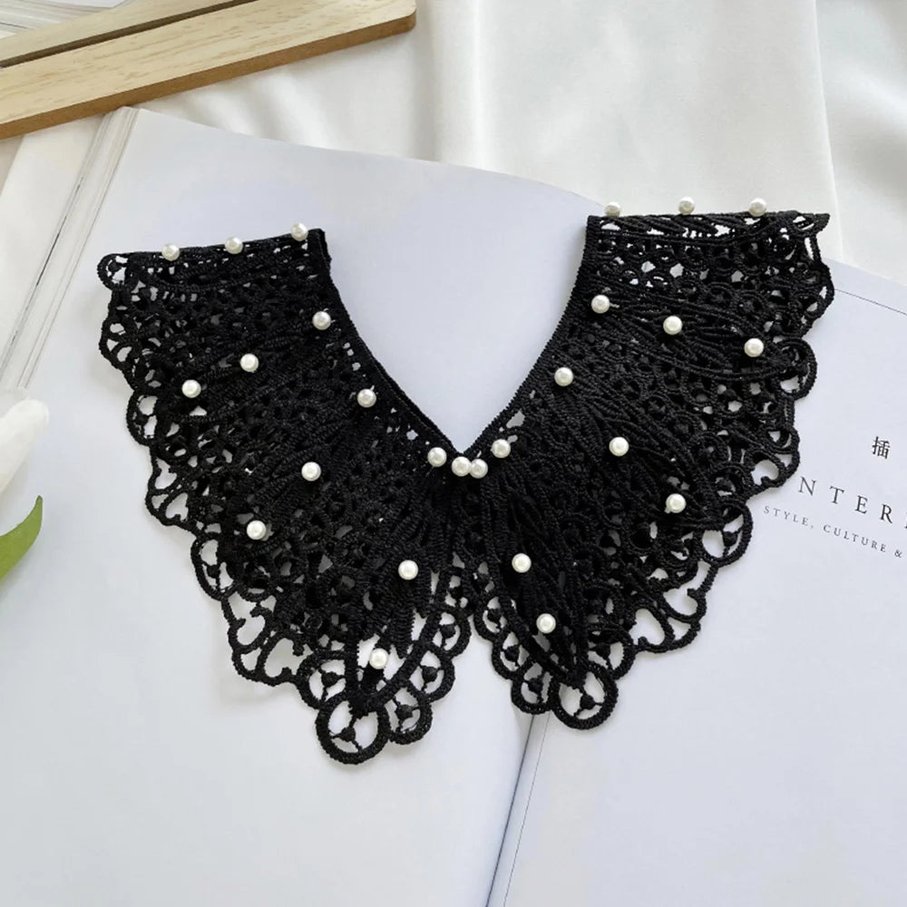 Pearl Hollow Fake Collar Ladies Embroidered False Collar Shawl Wrap Removable Neck Ties Shawl Detachable Shirt Clothes Accessory BAZAARHUBO