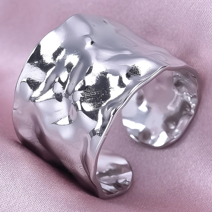 1/2/3pcs Mix Color Chunky Wide Ring Open Stainless Steel Rings For Women Men Accessories Irregular Surface Kpop Fashion Jewelry