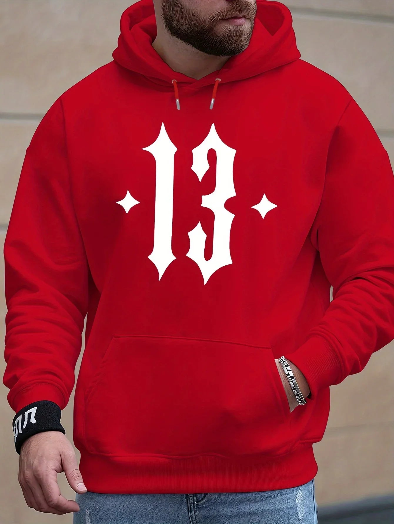 Men'S Hooded Sweatshirt with Number 13 Print - Casual, Comfortable Pullover for Fall and Winter, Long Sleeve Casual Style Top