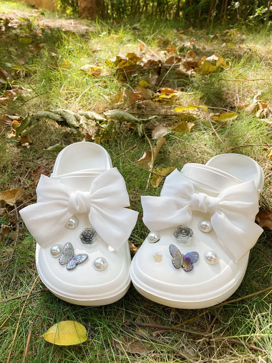 12pcs Shoe Buckle For Diy Decoration With Pearl Flower & Bow-Knot Design, Removable