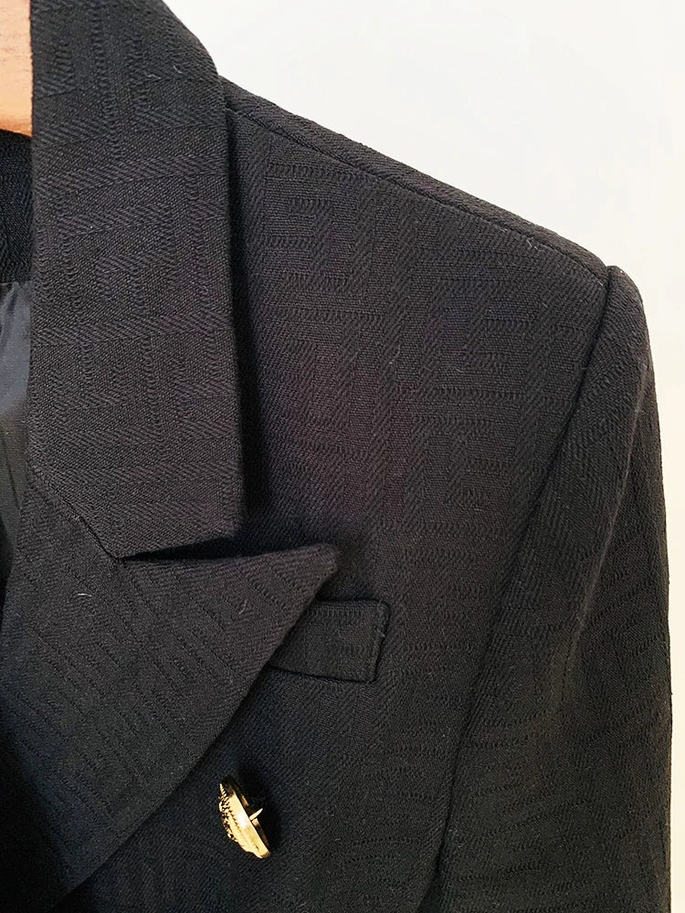HIGH STREET Newest 2026 Designer Jacket Women's Double Breasted Lion Buttons Monogram Jacquard Belted Blazer