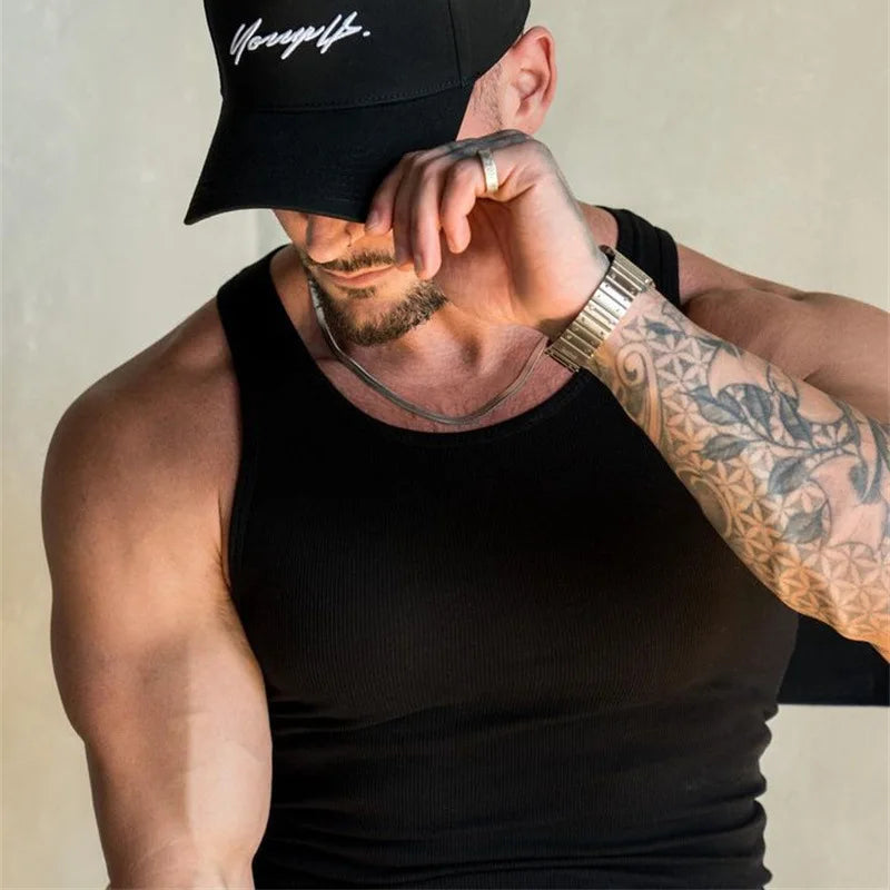 Spring Summer Knit Ice Silk Ribbed Fitness Sports Casual Slim-fit Men's Vest Men's I-line Muscle Vest Cotton Men