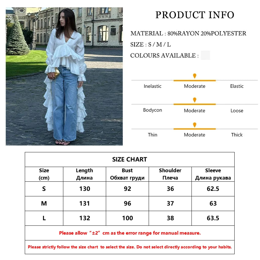Clacive Sexy Loose White Women's Shirt 2025 Fashion V-Neck Long Sleeve Shirts Elegant Ruffle Irregular Top Female Clothing