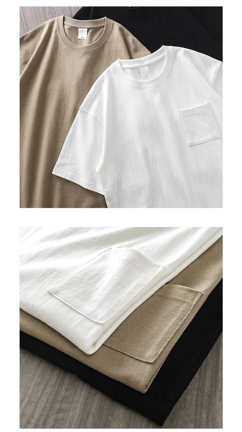 Dukeen 320gsm Heavy Short-Sleeved T-Shirt Men's Summer Vintage Half-Sleeve Pure Cotton Tees White Tops for Unisex