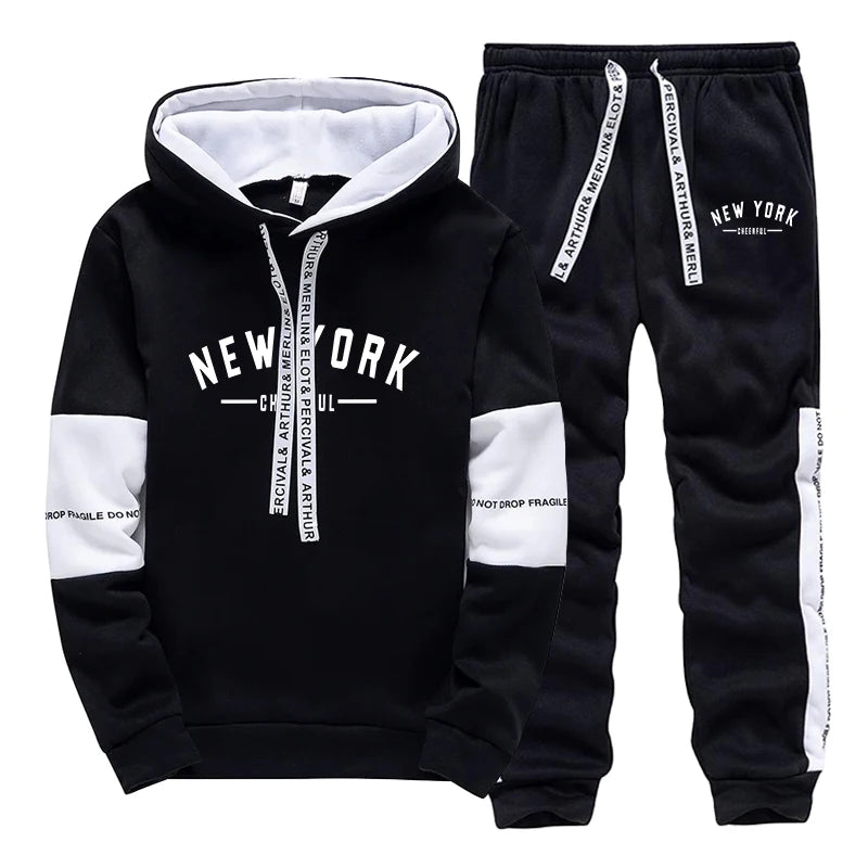 Mens Tracksuit Daily Casual Hooded Sweatshirts Outdoors Sports Jogging Man Clothes Print Urban Streets Single Piece Hoodie Pants