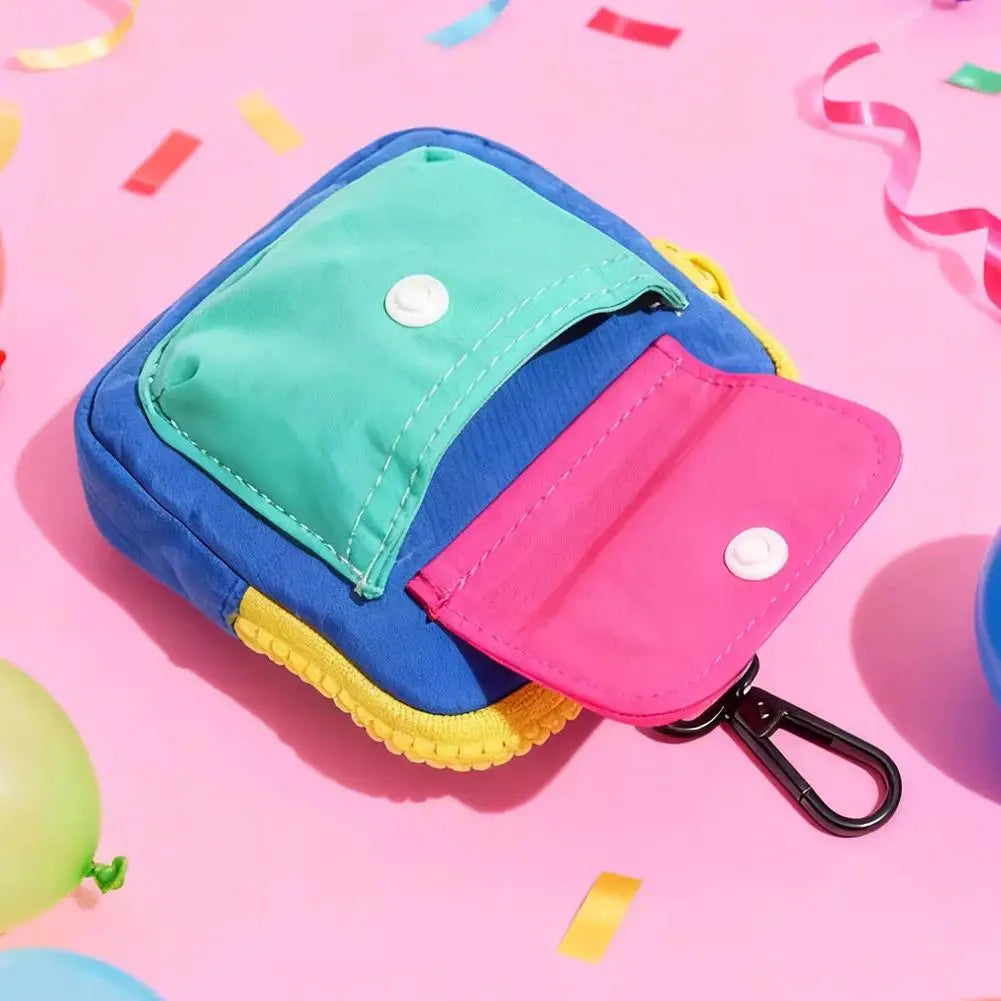 Dopamine Color Mini Wallet Keychain Coin Purse Mini Zipper Earphone Bag Cute Backpack Accessory Pendant Gift for Women