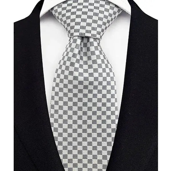 Classic 8CM Polyester Ties For Men Formal Business Silver Gray Paisley Stripes Dot Neckties Handmade College Shirt Neckwear BAZAARHUBO
