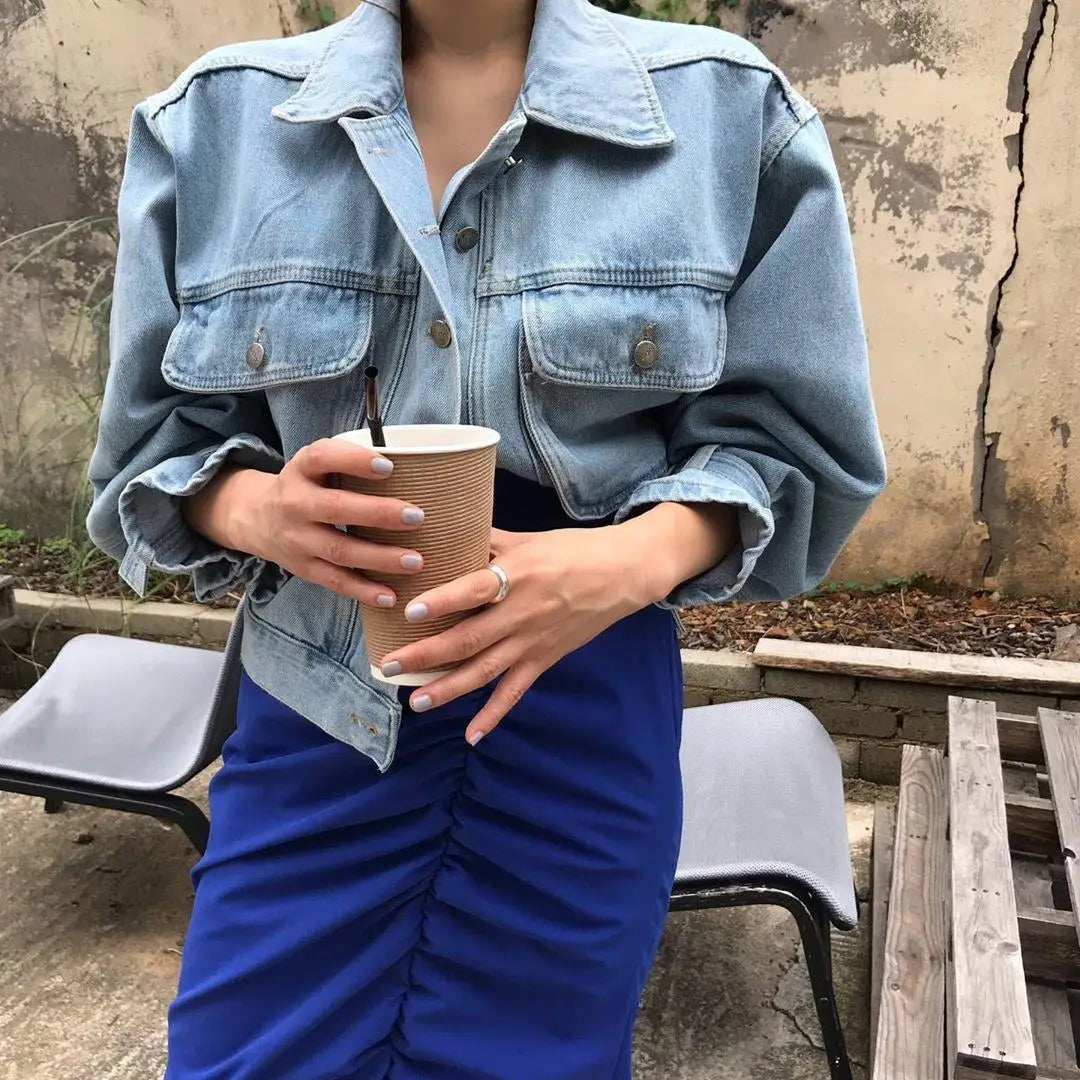 Coats Jackets Women Top 2022 Sexy Puff Long Sleeve Y2k Clothes Cropped Jacket Streetwear Women's Denim Shirt