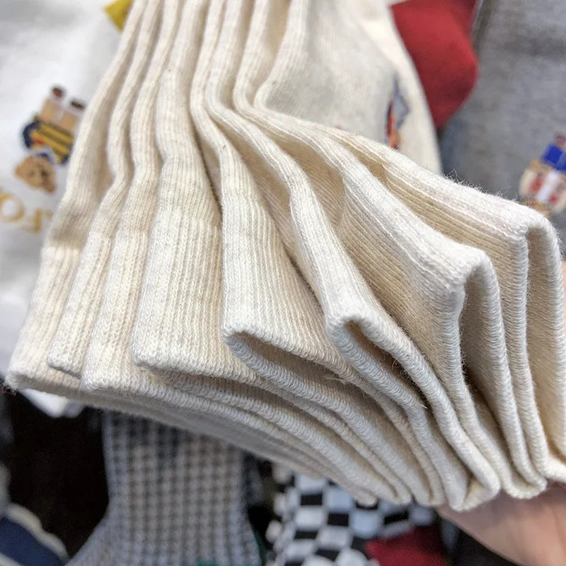 Good Quality Cartoon Gentleman Bear Men's Socks Cotton Harajuku Style Sport Boys Skateboard Novelty Breathable  Christmas Gifts