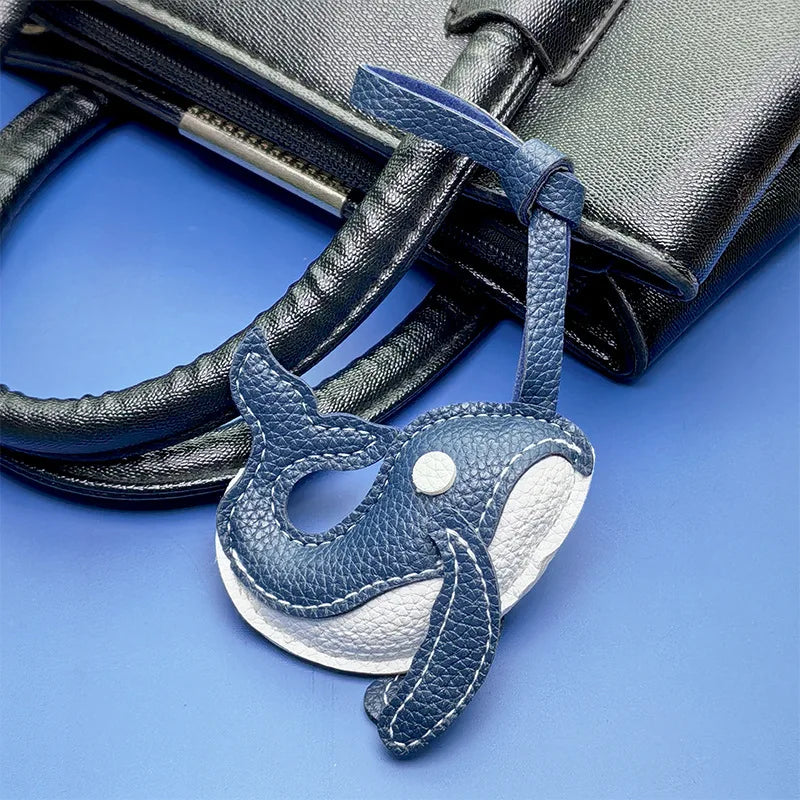 Exquisite Blue Whale Pendant Keychain,Cartoon Cute Starfish Whale Woven Rope Charm Car Bag Decoration Creative Gift