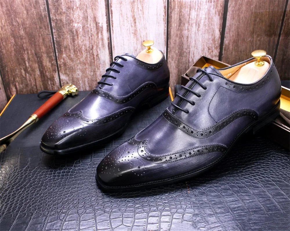 Noble Purple Handmade Mens Brogue Carved Leather Shoes Genuine Leather Men's Dress Shoes Classic Business Formal Shoes for Men