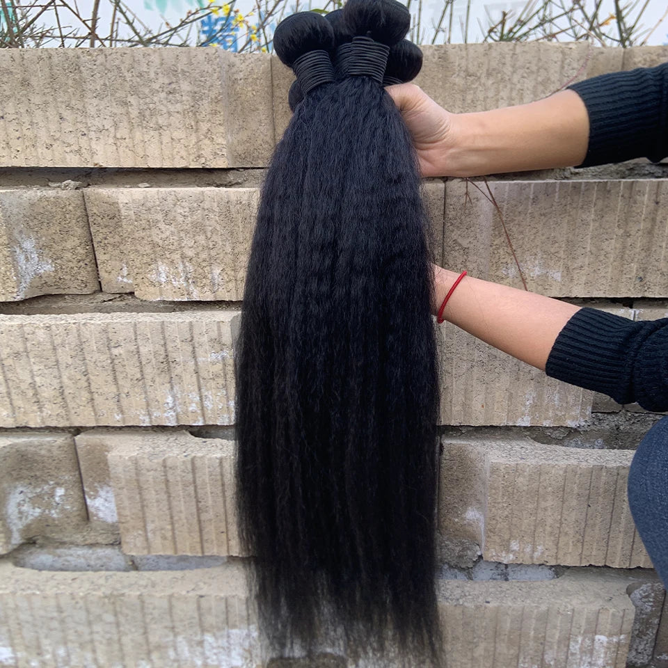 8-40 Kinky Straight Human Hair Bundles Coarse Yaki Weave Bundles Brazilian Raw Human Hair Extensions Sale for Women Double Weft