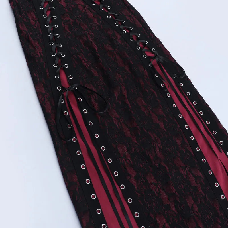 ONE TO WAN Summer Sexy Dark Gothic Style Dress Women's Subcultural Y2K Thin Spaghetti Strap Dress Vintage Design Punk Streetwear