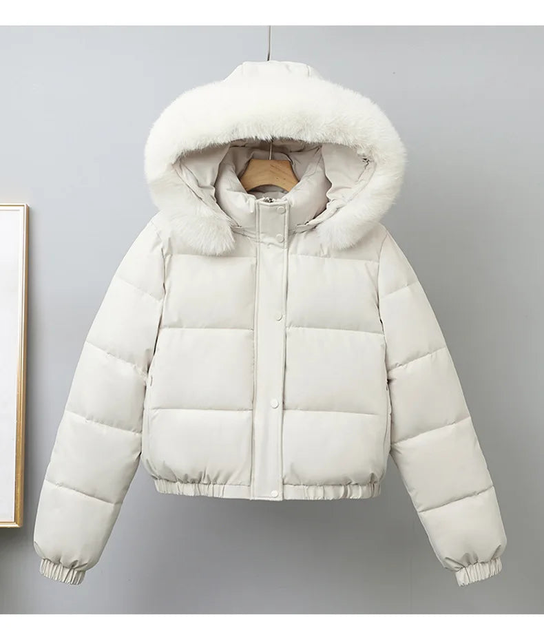 Short Coats Women Parkas Hooded Fur Collar Jackets Thick Warm Y2k Streetwear Elegant Jacket Work Coat Autumn Winter 2025