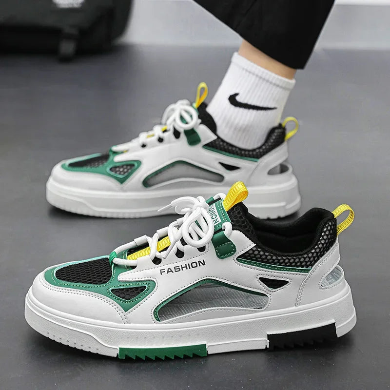 Breathable Men's Vulcanized Shoes Lace-ups Outdoor Running Shoes Comfortable Mens Sandals Mesh Casual Sneakers Summer New Tenis
