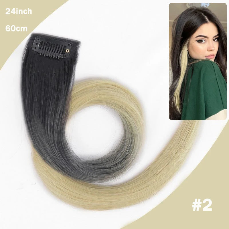 LUPU Hair Clips Hair Extensions Wig Synthetic Long Straight Gradient Color Clip-in Hair piece Hair Clips for Hair for Women Wear