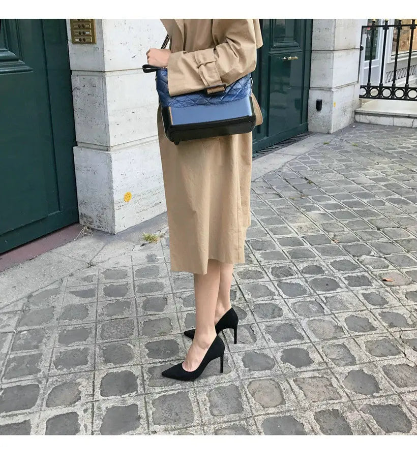 2025 Flock Leather Heels Women Pumps Bucket Pointed Toe High Heels Sexy Lady Shoes Thin Heels Chaussure Femme Autumn