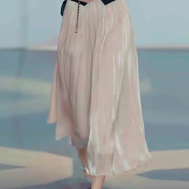 Summer Flowing Ice Silk Wide Leg Pants Women's plus Size Slimming Miniature Eighteen Skirt Pants High Waist Straight Leg Pants