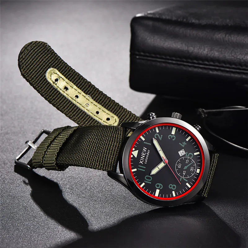 XINEW Cheap Brand Watches For Men Students Fashion Simple Leather Band Army Sports Date Quartz Watch Relogios Masculinos 2024