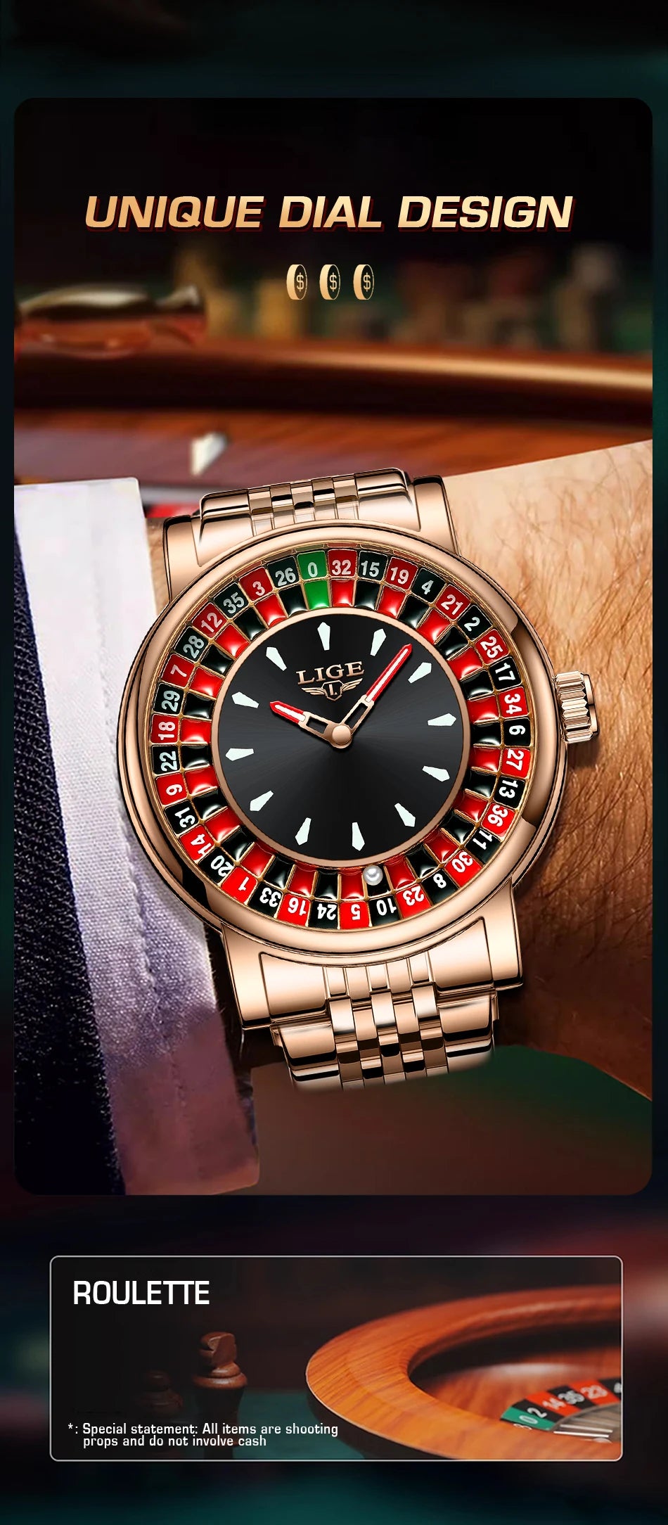 LIGE 2025 Creative Luxury Watches Men Roulette Game Dial Fashion Mens Watch Waterproof Luminous Steel Quartz Wristwatches Relojs