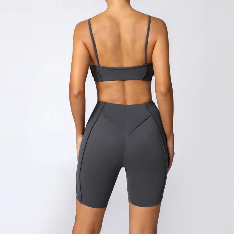 Yoga Fitness Sports Sets High Waist Hip-lifting Shorts Open Back Bra Suit Casual Running Workout Gym Leggings Sexy Set for Women