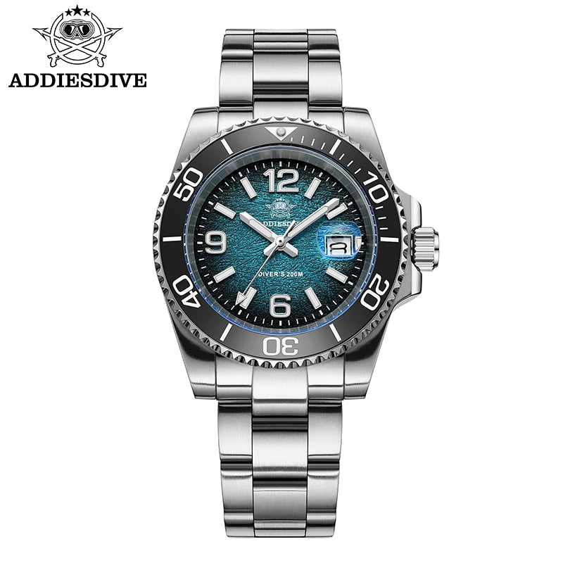 ADDIESDIVE 41mm Watches Japan 2115 Quartz Movement Luminous 200m Waterproof Dive Ceramic Bezel 316L Stainless Steel Man Watches