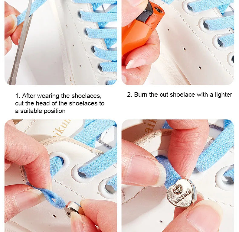 Star Diamond No Tie Shoelaces Colorful Rhinestone Metal Buckle Shoe Laces Flat Elastic Shoelace Kids Adult Sport Cute Shoestring