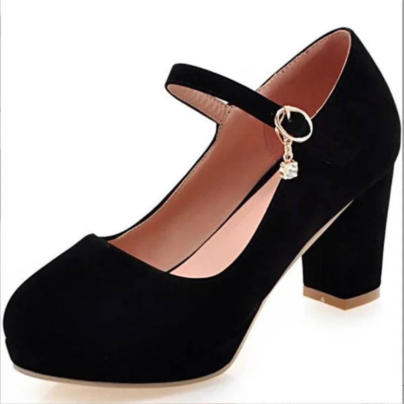 Women Pumps Ankle Strap Red Bridal Wedding Party Platform Dress High Heel Shoes Suede Ladies Black Office Shoes 32-43