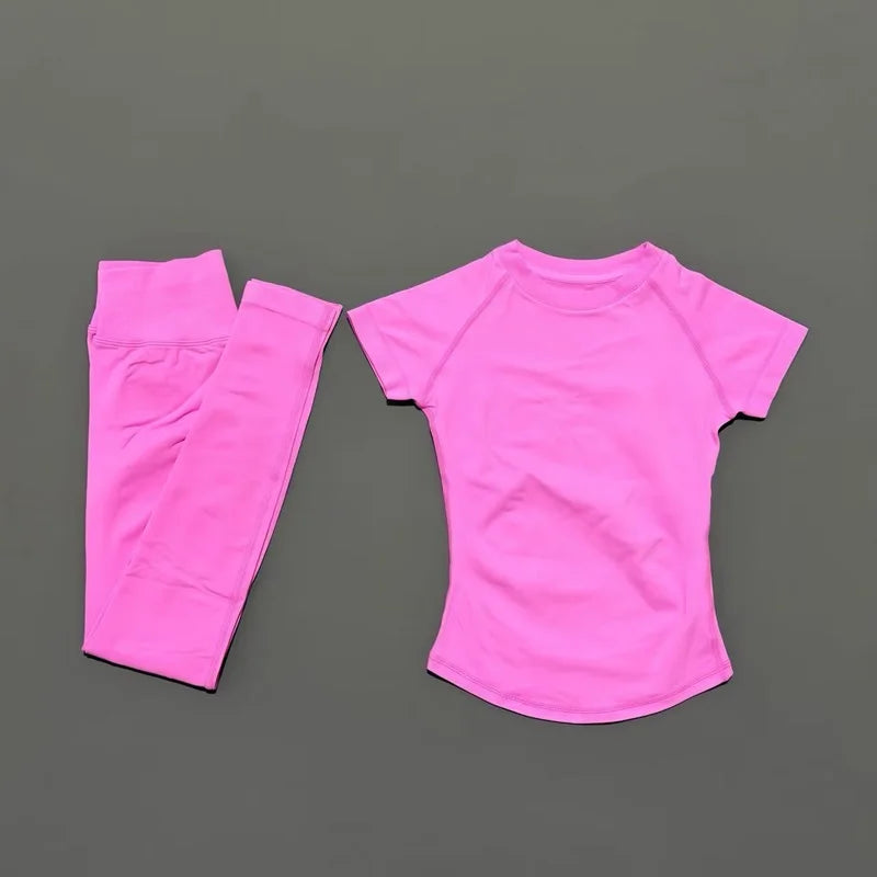 2 Pieces HISTELLO Yoga Set Women Short Sleeve Crop Top Low Waist Butt Lifter Leggings Seamless Breathable Stretch Fitness Sets