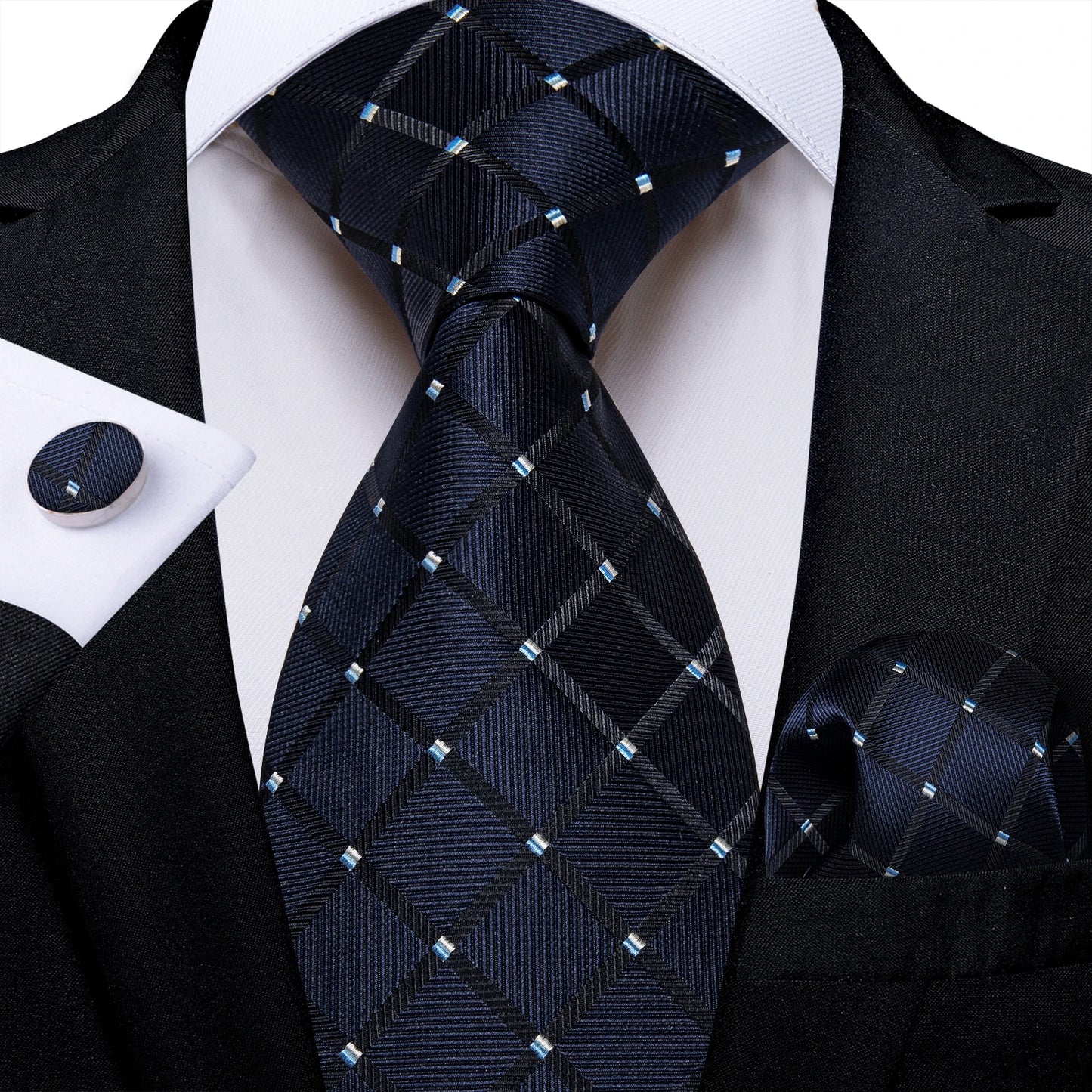 Royal Blue Paisley Plaid Striped Men tie Set with Handkerchief Cufflinks Wedding Prom Groom Accessories Perfect Gift for Men BAZAARHUBO