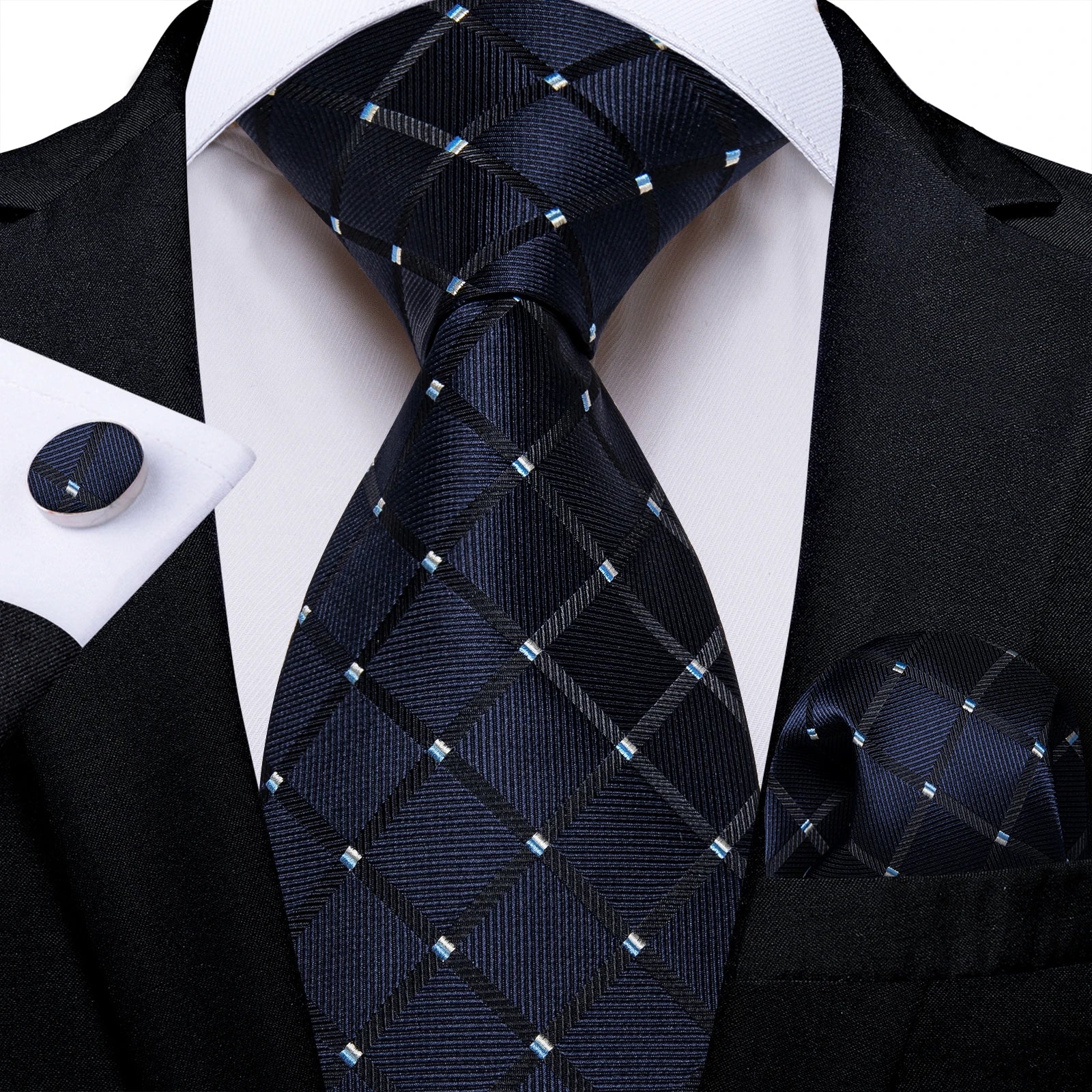 Royal Blue Paisley Plaid Striped Men tie Set with Handkerchief Cufflinks Wedding Prom Groom Accessories Perfect Gift for Men BAZAARHUBO