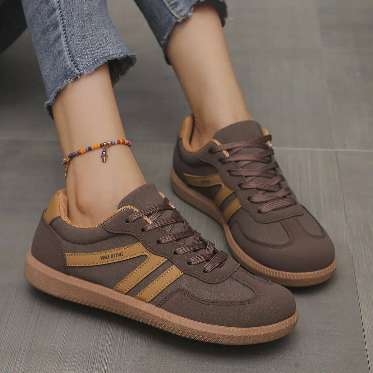 Mix Color Women's Autumn Sneakers Fashion Splicing Flat Heel Vulcanized Shoes Female Lace-Up Non-Slip Pu Leather Casual Shoes