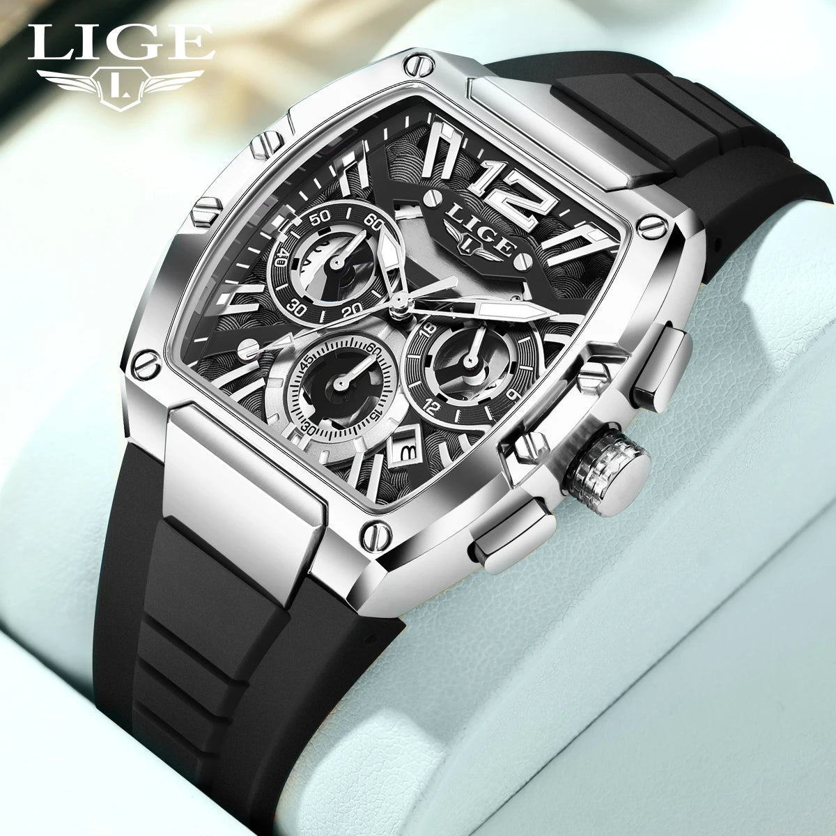 LIGE Fashion Simple Man Watch Casual Sports Military Waterproof Silicone Strap Luminous Quartz Watches for Men Chronograph Gifts