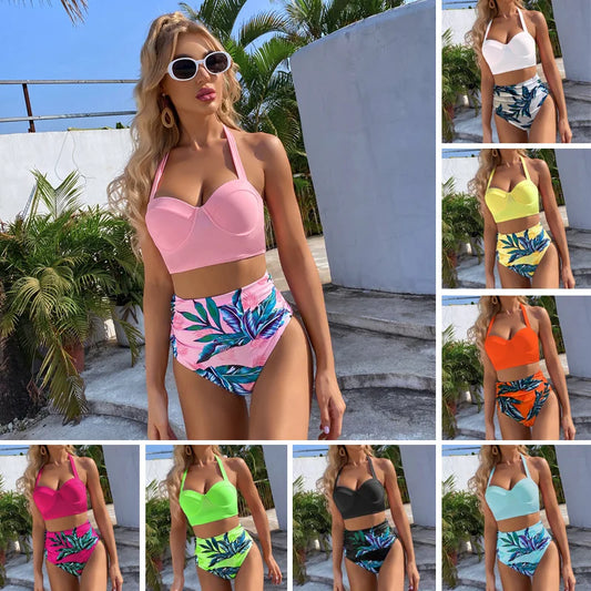 Sexy High-Waist Bikini Split Swimsuit Hard Baggy Two-Piece Swimming Suit Trendy Poolwear Beachwear Comfortable Supportive