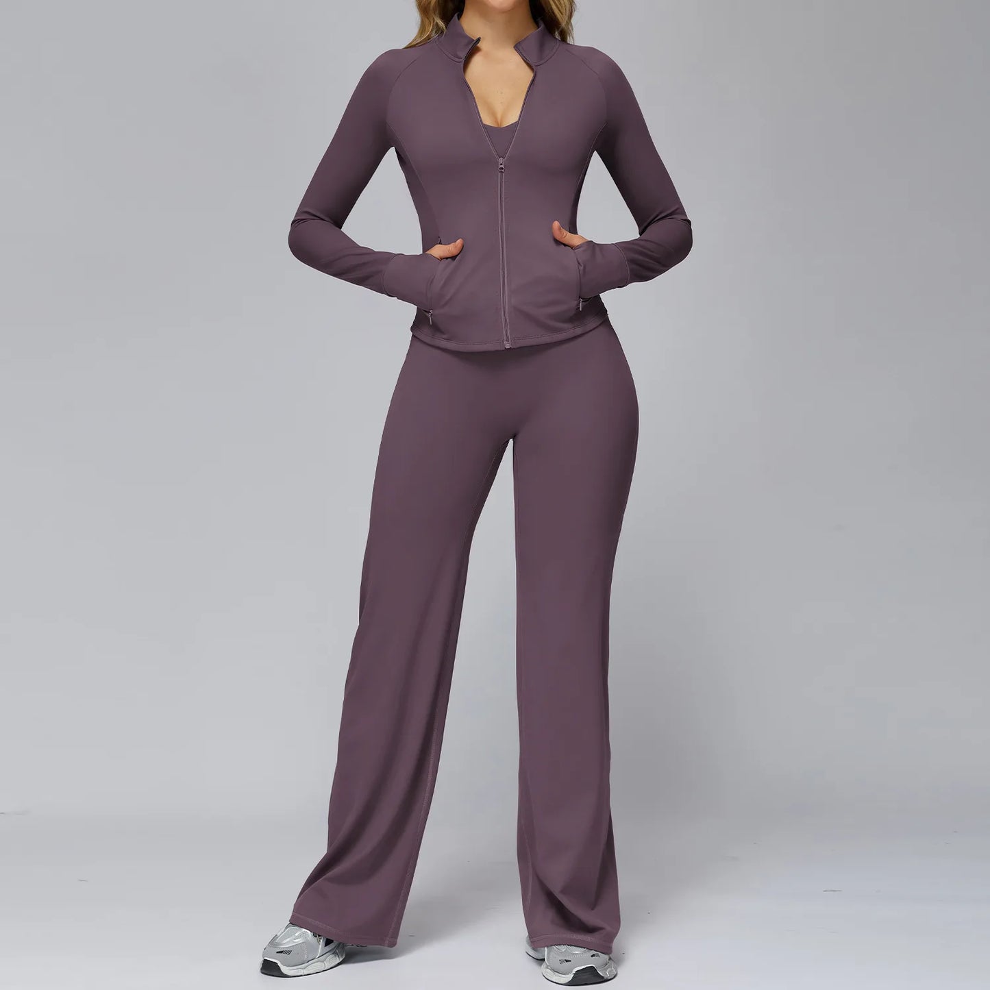 Yoga Set 2PCS Women Sportswear Workout Clothes Seamless Athletic Wear Gym Legging Fitness Bra Crop Top Long Sleeve Sports Suits