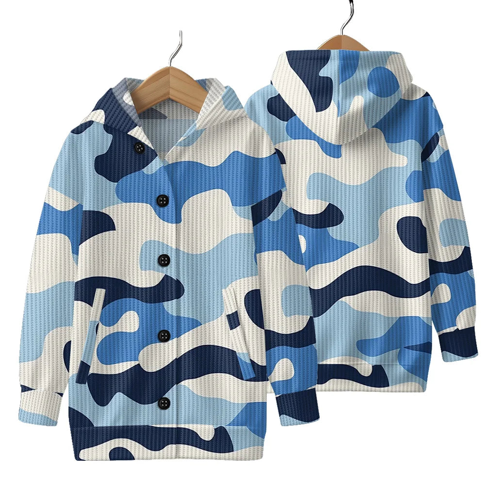 Trendy Camouflage Hooded Cardigan Coats Soft Button-Up Front All-Season Comfort for Outdoor & Indoor Wear Durable Casual Style