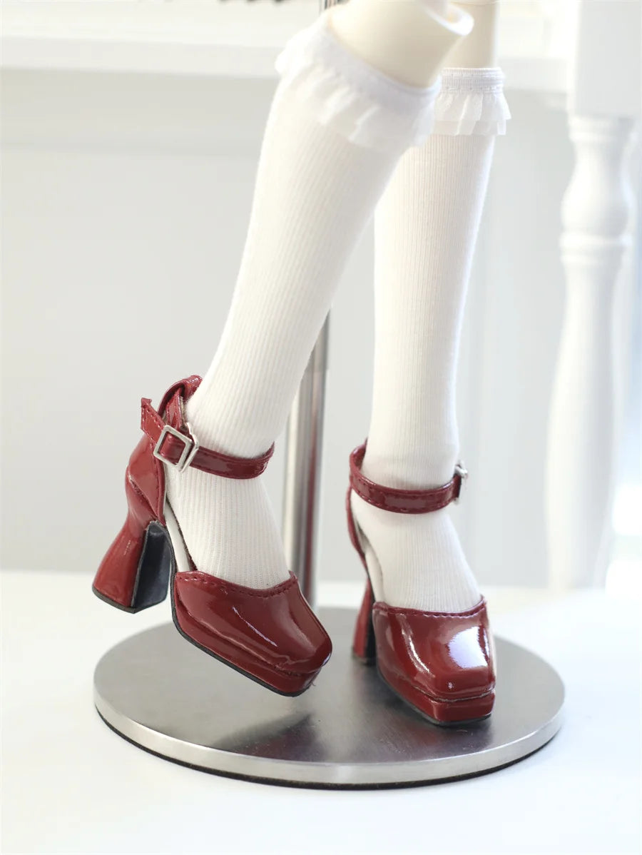 BJD Doll Shoes Toys GL/DFH 1/4 Girls High Heels Square Toe Pink White Black Soft Silk Elegant Glossy Leather Doll Accessories