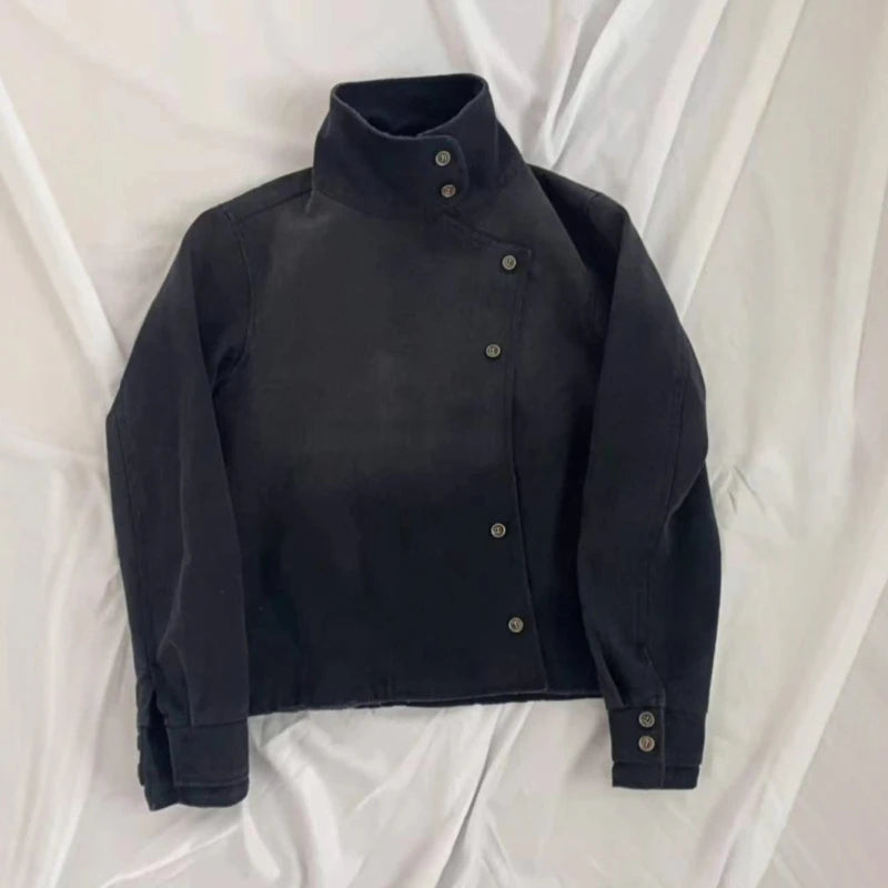 Mens Jacket  Gradient Irregular Button Unisex Gothic Streetwear Canvas Cotton Casual Fashion Harajuku Y2K Fencing Vintage Wash