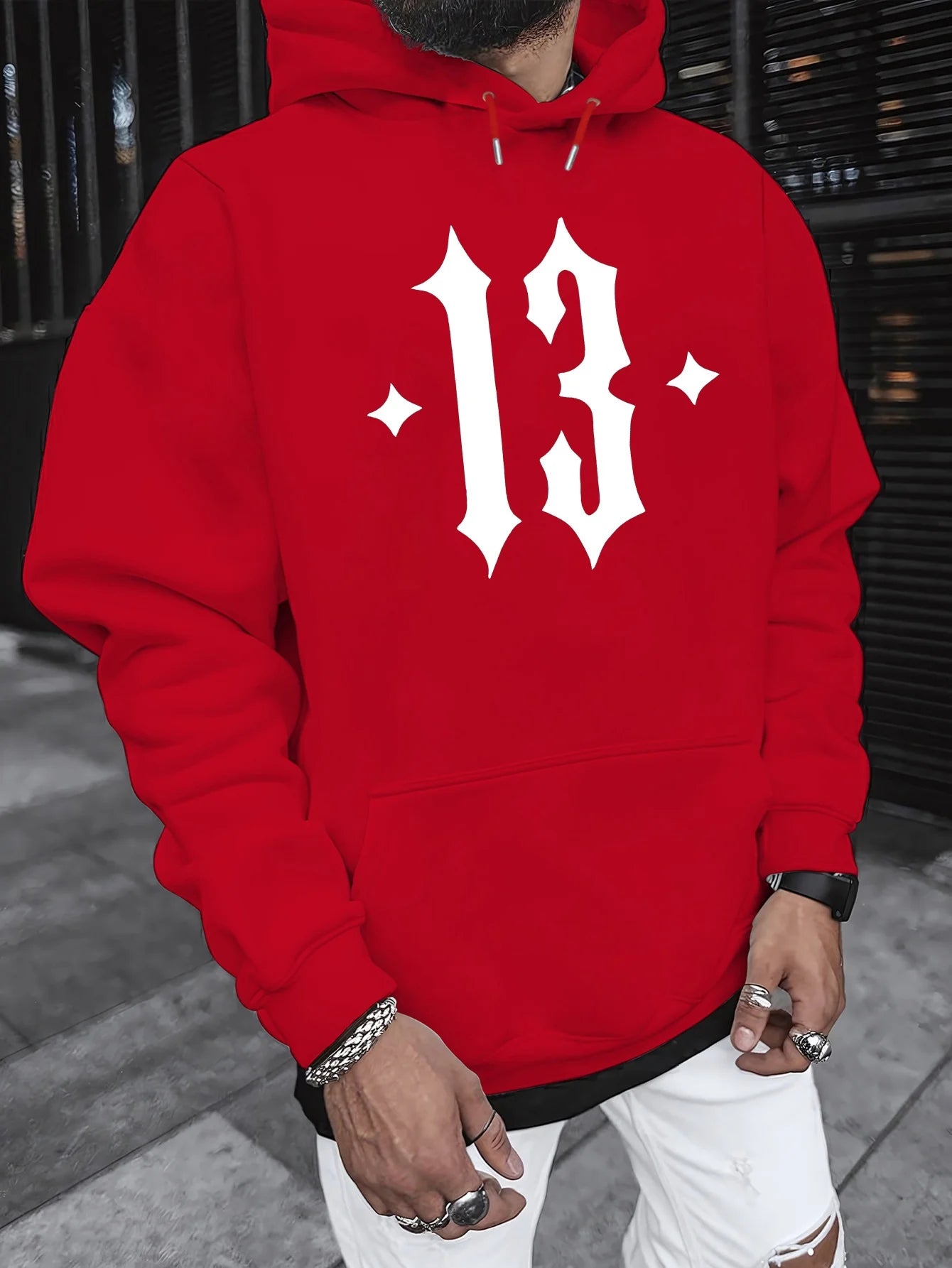 Men'S Hooded Sweatshirt with Number 13 Print - Casual, Comfortable Pullover for Fall and Winter, Long Sleeve Casual Style Top